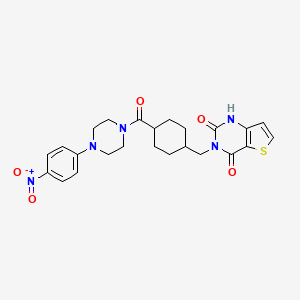 molecular formula C24H27N5O5S B2807874 3-((4-(4-(4-nitrophenyl)piperazine-1-carbonyl)cyclohexyl)methyl)thieno[3,2-d]pyrimidine-2,4(1H,3H)-dione CAS No. 866866-82-2