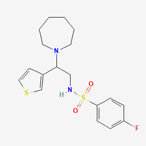 molecular formula C18H23FN2O2S2 B2807887 N-(2-(azepan-1-yl)-2-(thiophen-3-yl)ethyl)-4-fluorobenzenesulfonamide CAS No. 946304-95-6