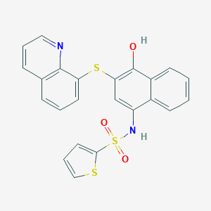 molecular formula C23H16N2O3S3 B280789 N-[4-hydroxy-3-(8-quinolinylsulfanyl)-1-naphthyl]-2-thiophenesulfonamide 