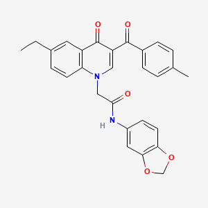 molecular formula C28H24N2O5 B2807903 N-(benzo[d][1,3]dioxol-5-yl)-2-(6-ethyl-3-(4-methylbenzoyl)-4-oxoquinolin-1(4H)-yl)acetamide CAS No. 895652-36-5
