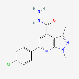 molecular formula C15H14ClN5O B2807909 6-(4-chlorophenyl)-1,3-dimethyl-1H-pyrazolo[3,4-b]pyridine-4-carbohydrazide CAS No. 937598-14-6