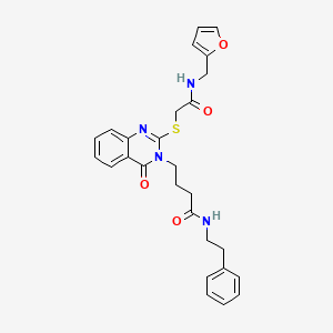 molecular formula C27H28N4O4S B2807934 4-(2-((2-((furan-2-ylmethyl)amino)-2-oxoethyl)thio)-4-oxoquinazolin-3(4H)-yl)-N-phenethylbutanamide CAS No. 451465-02-4