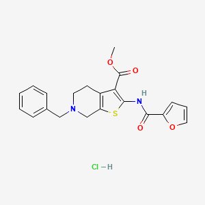 molecular formula C21H21ClN2O4S B2807937 Methyl 6-benzyl-2-(furan-2-carboxamido)-4,5,6,7-tetrahydrothieno[2,3-c]pyridine-3-carboxylate hydrochloride CAS No. 1215802-58-6