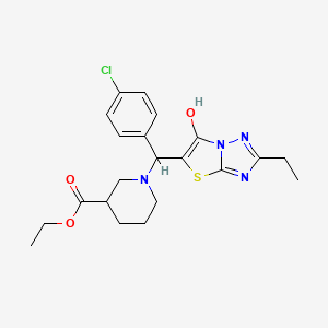 Ethyl 1-((4-chlorophenyl)(2-ethyl-6-hydroxythiazolo[3,2-b][1,2,4]triazol-5-yl)methyl)piperidine-3-carboxylate