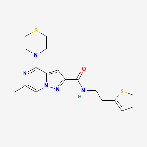 molecular formula C18H21N5OS2 B2807960 6-methyl-4-(1,4-thiazinan-4-yl)-N-[2-(2-thienyl)ethyl]pyrazolo[1,5-a]pyrazine-2-carboxamide CAS No. 1775527-28-0