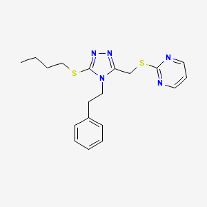 molecular formula C19H23N5S2 B2807965 2-(((5-(butylthio)-4-phenethyl-4H-1,2,4-triazol-3-yl)methyl)thio)pyrimidine CAS No. 868221-18-5