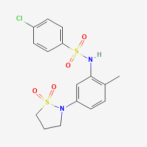 molecular formula C16H17ClN2O4S2 B2807970 4-chloro-N-(5-(1,1-dioxidoisothiazolidin-2-yl)-2-methylphenyl)benzenesulfonamide CAS No. 946338-12-1