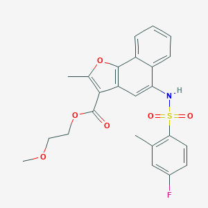 molecular formula C24H22FNO6S B280799 2-Methoxyethyl 5-{[(4-fluoro-2-methylphenyl)sulfonyl]amino}-2-methylnaphtho[1,2-b]furan-3-carboxylate 