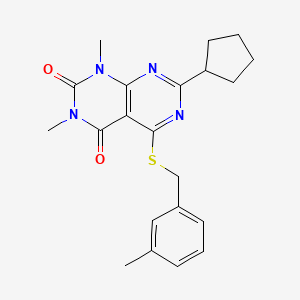 molecular formula C21H24N4O2S B2807990 7-Cyclopentyl-1,3-dimethyl-5-[(3-methylphenyl)methylsulfanyl]pyrimido[4,5-d]pyrimidine-2,4-dione CAS No. 893910-17-3