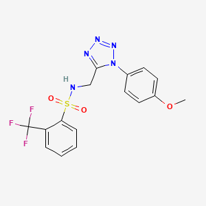 molecular formula C16H14F3N5O3S B2807991 N-((1-(4-methoxyphenyl)-1H-tetrazol-5-yl)methyl)-2-(trifluoromethyl)benzenesulfonamide CAS No. 921083-09-2