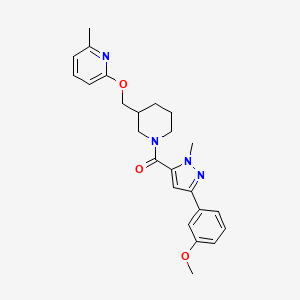 molecular formula C24H28N4O3 B2807993 [5-(3-Methoxyphenyl)-2-methylpyrazol-3-yl]-[3-[(6-methylpyridin-2-yl)oxymethyl]piperidin-1-yl]methanone CAS No. 2380062-68-8