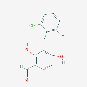 molecular formula C14H10ClFO3 B2808000 3-[(2-Chloro-6-fluorophenyl)methyl]-2,4-dihydroxybenzaldehyde CAS No. 303986-89-2