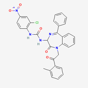 molecular formula C31H24ClN5O5 B2808004 N-(2,5-diaza-2-(2-(2-methylphenyl)-2-oxoethyl)-3-oxo-6-phenylbicyclo[5.4.0]undeca-1(7),5,8,10-tetraen-4-yl)((2-chloro-4-nitrophenyl)amino)formamide CAS No. 1796905-21-9