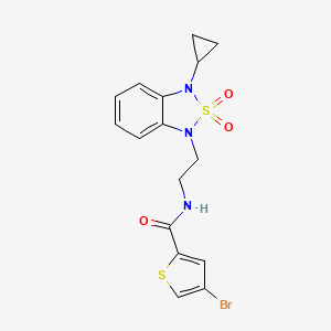 molecular formula C16H16BrN3O3S2 B2808011 4-bromo-N-[2-(3-cyclopropyl-2,2-dioxo-1,3-dihydro-2lambda6,1,3-benzothiadiazol-1-yl)ethyl]thiophene-2-carboxamide CAS No. 2097904-13-5