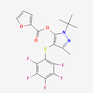 molecular formula C19H15F5N2O3S B2808046 1-(tert-butyl)-3-methyl-4-((perfluorophenyl)thio)-1H-pyrazol-5-yl furan-2-carboxylate CAS No. 850914-13-5