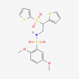 molecular formula C18H19NO6S4 B2808057 2,5-dimethoxy-N-[2-(2-thienyl)-2-(2-thienylsulfonyl)ethyl]benzenesulfonamide CAS No. 896349-30-7