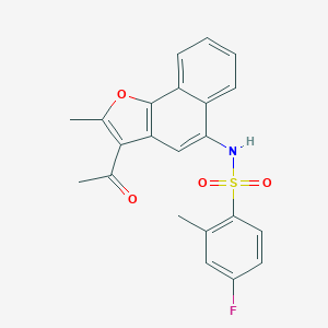molecular formula C22H18FNO4S B280806 N-(3-acetyl-2-methylnaphtho[1,2-b]furan-5-yl)-4-fluoro-2-methylbenzenesulfonamide 