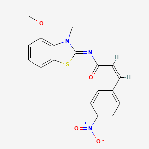 molecular formula C19H17N3O4S B2808065 (2Z,NZ)-N-(4-甲氧基-3,7-二甲基苯并[2]噻唑-2(3H)-基亚甲基)-3-(4-硝基苯基)丙烯酰胺 CAS No. 1321985-68-5