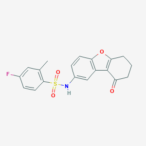 molecular formula C19H16FNO4S B280808 4-fluoro-2-methyl-N-(9-oxo-6,7,8,9-tetrahydrodibenzo[b,d]furan-2-yl)benzenesulfonamide 