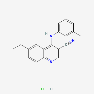 molecular formula C20H20ClN3 B2808081 4-((3,5-Dimethylphenyl)amino)-6-ethylquinoline-3-carbonitrile hydrochloride CAS No. 1323621-73-3