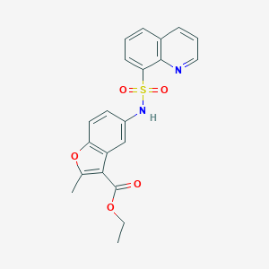 molecular formula C21H18N2O5S B280809 Ethyl 2-methyl-5-[(8-quinolinylsulfonyl)amino]-1-benzofuran-3-carboxylate 