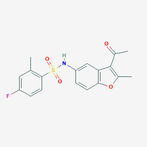 molecular formula C18H16FNO4S B280812 N-(3-acetyl-2-methyl-1-benzofuran-5-yl)-4-fluoro-2-methylbenzenesulfonamide 