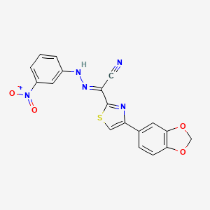 molecular formula C18H11N5O4S B2808125 (E)-4-(2H-1,3-benzodioxol-5-yl)-N-(3-nitrophenyl)-1,3-thiazole-2-carbohydrazonoyl cyanide CAS No. 477194-05-1