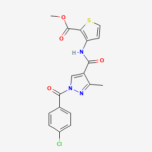 molecular formula C18H14ClN3O4S B2808134 methyl 3-({[1-(4-chlorobenzoyl)-3-methyl-1H-pyrazol-4-yl]carbonyl}amino)-2-thiophenecarboxylate CAS No. 321574-10-1