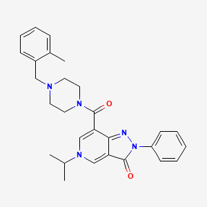 molecular formula C28H31N5O2 B2808156 5-isopropyl-7-(4-(2-methylbenzyl)piperazine-1-carbonyl)-2-phenyl-2H-pyrazolo[4,3-c]pyridin-3(5H)-one CAS No. 1105231-78-4