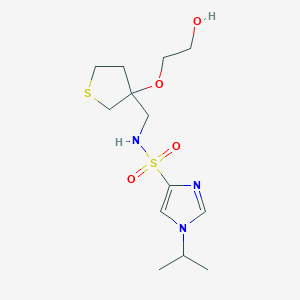 molecular formula C13H23N3O4S2 B2808167 N-((3-(2-hydroxyethoxy)tetrahydrothiophen-3-yl)methyl)-1-isopropyl-1H-imidazole-4-sulfonamide CAS No. 2320888-72-8
