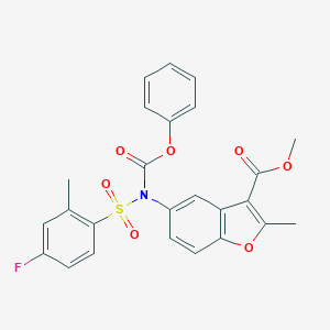molecular formula C25H20FNO7S B280823 Methyl 5-[[(4-fluoro-2-methylphenyl)sulfonyl](phenoxycarbonyl)amino]-2-methyl-1-benzofuran-3-carboxylate 