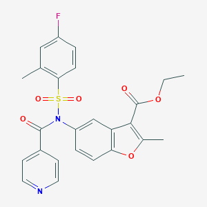 molecular formula C25H21FN2O6S B280824 Ethyl 5-[[(4-fluoro-2-methylphenyl)sulfonyl](isonicotinoyl)amino]-2-methyl-1-benzofuran-3-carboxylate 