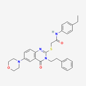 molecular formula C30H32N4O3S B2808255 N-(4-ethylphenyl)-2-((6-morpholino-4-oxo-3-phenethyl-3,4-dihydroquinazolin-2-yl)thio)acetamide CAS No. 689758-49-4