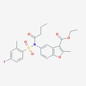 molecular formula C23H24FNO6S B280826 Ethyl 5-{butyryl[(4-fluoro-2-methylphenyl)sulfonyl]amino}-2-methyl-1-benzofuran-3-carboxylate 