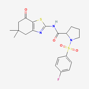 molecular formula C20H22FN3O4S2 B2808264 N-(5,5-二甲基-7-氧代-4,5,6,7-四氢苯并[d]噻唑-2-基)-1-((4-氟苯基)磺酰)吡咯啶-2-甲酰胺 CAS No. 1049944-19-5