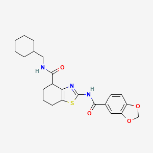 molecular formula C23H27N3O4S B2808299 2-(benzo[d][1,3]dioxole-5-carboxamido)-N-(cyclohexylmethyl)-4,5,6,7-tetrahydrobenzo[d]thiazole-4-carboxamide CAS No. 955711-42-9