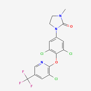 molecular formula C16H11Cl3F3N3O2 B2808305 1-(3,5-Dichloro-4-{[3-chloro-5-(trifluoromethyl)pyridin-2-yl]oxy}phenyl)-3-methylimidazolidin-2-one CAS No. 1092345-98-6