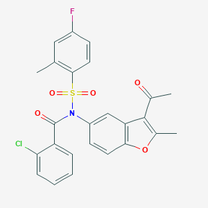 molecular formula C25H19ClFNO5S B280831 N-(3-acetyl-2-methyl-1-benzofuran-5-yl)-N-(2-chlorobenzoyl)-4-fluoro-2-methylbenzenesulfonamide 
