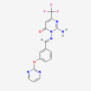 molecular formula C16H11F3N6O2 B2808311 2-amino-3-({(E)-[3-(2-pyrimidinyloxy)phenyl]methylidene}amino)-6-(trifluoromethyl)-4(3H)-pyrimidinone CAS No. 866149-05-5