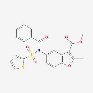 molecular formula C22H17NO6S2 B280833 Methyl 5-[benzoyl(2-thienylsulfonyl)amino]-2-methyl-1-benzofuran-3-carboxylate 
