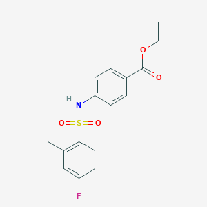 molecular formula C16H16FNO4S B280841 Ethyl 4-{[(4-fluoro-2-methylphenyl)sulfonyl]amino}benzoate 