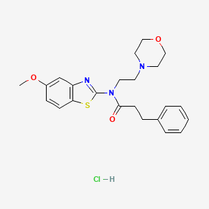 molecular formula C23H28ClN3O3S B2808418 N-(5-methoxybenzo[d]thiazol-2-yl)-N-(2-morpholinoethyl)-3-phenylpropanamide hydrochloride CAS No. 1330402-99-7
