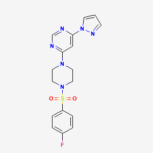 molecular formula C17H17FN6O2S B2808421 4-(4-((4-fluorophenyl)sulfonyl)piperazin-1-yl)-6-(1H-pyrazol-1-yl)pyrimidine CAS No. 1171698-23-9