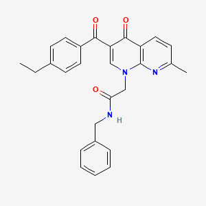 molecular formula C27H25N3O3 B2808427 N-苄基-2-(3-(4-乙基苯甲酰)-7-甲基-4-氧代-1,8-萘啶-1(4H)-基)乙酰胺 CAS No. 894887-65-1