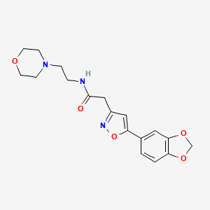 molecular formula C18H21N3O5 B2808440 2-(5-(benzo[d][1,3]dioxol-5-yl)isoxazol-3-yl)-N-(2-morpholinoethyl)acetamide CAS No. 1105205-89-7