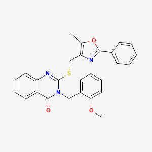 molecular formula C27H23N3O3S B2808446 3-(2-methoxybenzyl)-2-(((5-methyl-2-phenyloxazol-4-yl)methyl)thio)quinazolin-4(3H)-one CAS No. 1114878-49-7