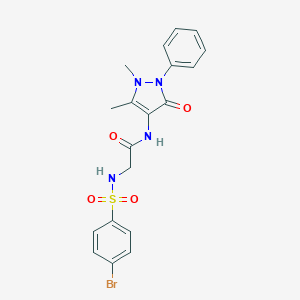 molecular formula C19H19BrN4O4S B280845 2-{[(4-bromophenyl)sulfonyl]amino}-N-(1,5-dimethyl-3-oxo-2-phenyl-2,3-dihydro-1H-pyrazol-4-yl)acetamide 
