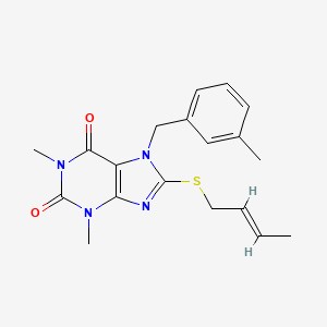 molecular formula C19H22N4O2S B2808467 (E)-8-(but-2-en-1-ylthio)-1,3-dimethyl-7-(3-methylbenzyl)-1H-purine-2,6(3H,7H)-dione CAS No. 371117-44-1