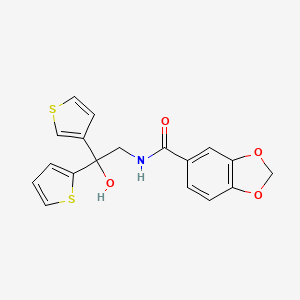 molecular formula C18H15NO4S2 B2808478 N-(2-羟基-2-(噻吩-2-基)-2-(噻吩-3-基)乙基)苯并[d][1,3]二噁烷-5-甲酰胺 CAS No. 2034257-75-3