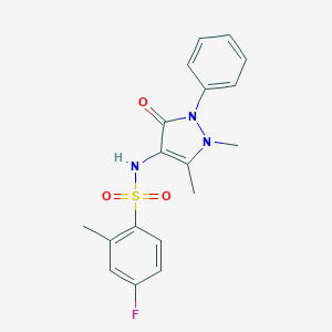 molecular formula C18H18FN3O3S B280855 N-(1,5-dimethyl-3-oxo-2-phenyl-2,3-dihydro-1H-pyrazol-4-yl)-4-fluoro-2-methylbenzenesulfonamide 
